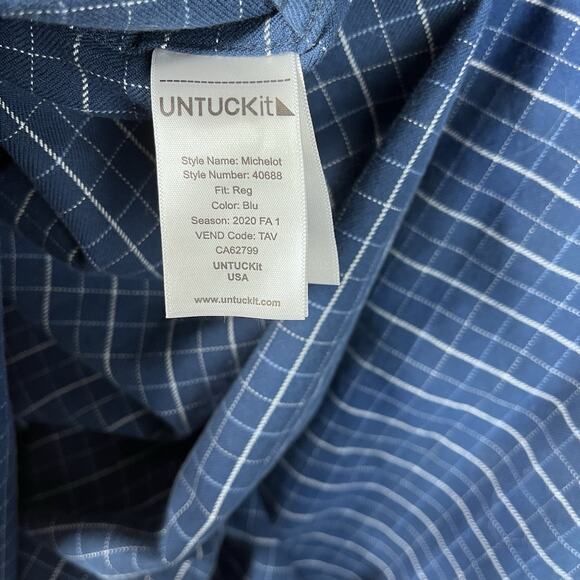 UNTUCKit Flannel Shirt Mens XL Button-Up Blue Plaid Cotton Long Sleeve Michelot - Picture 9 of 10